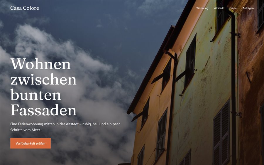 Nachher: dieselbe Ferienwohnung mit grossem Bild, klarer Schrift und einem Knopf
